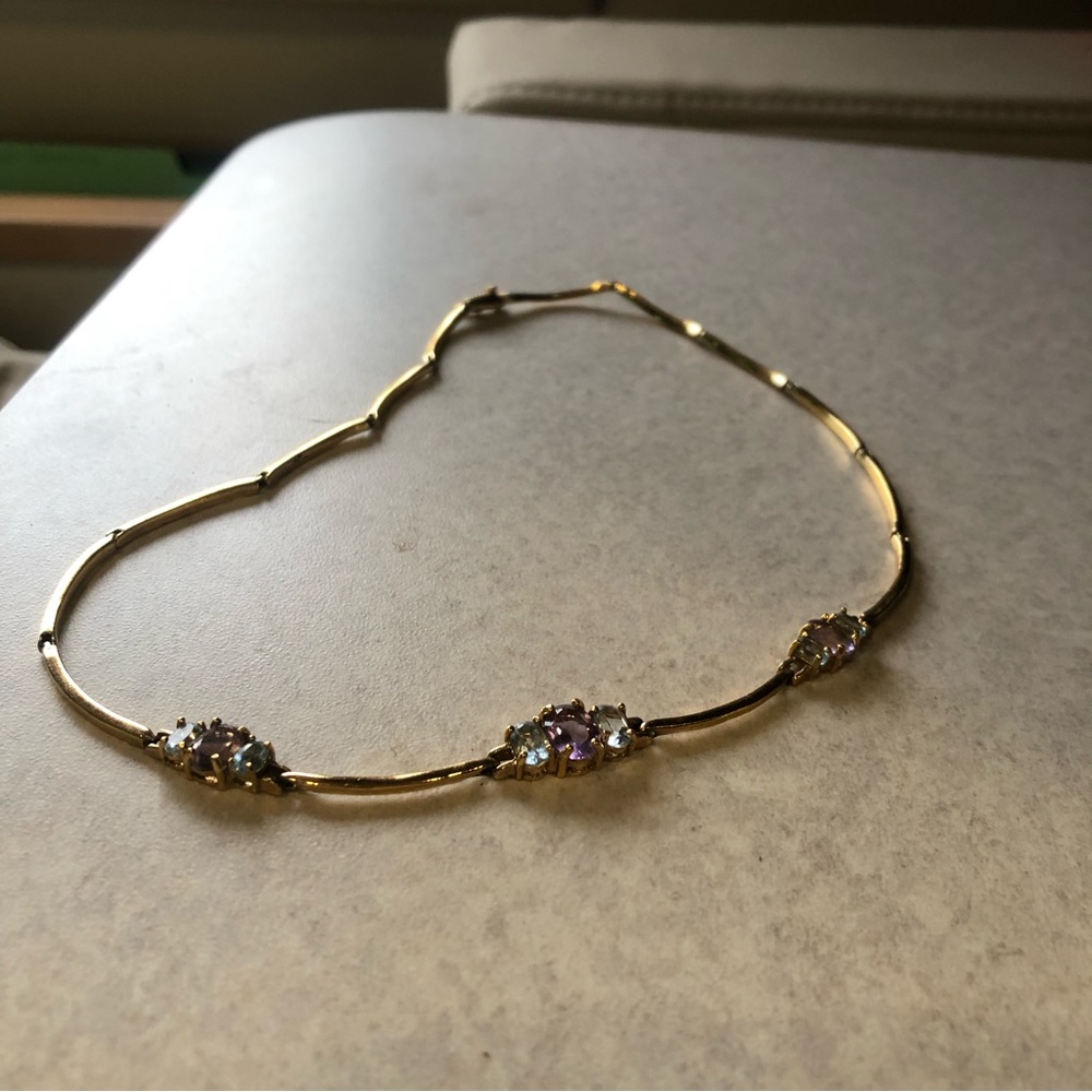 Vintage necklace choker precious gemstones gold vermeil